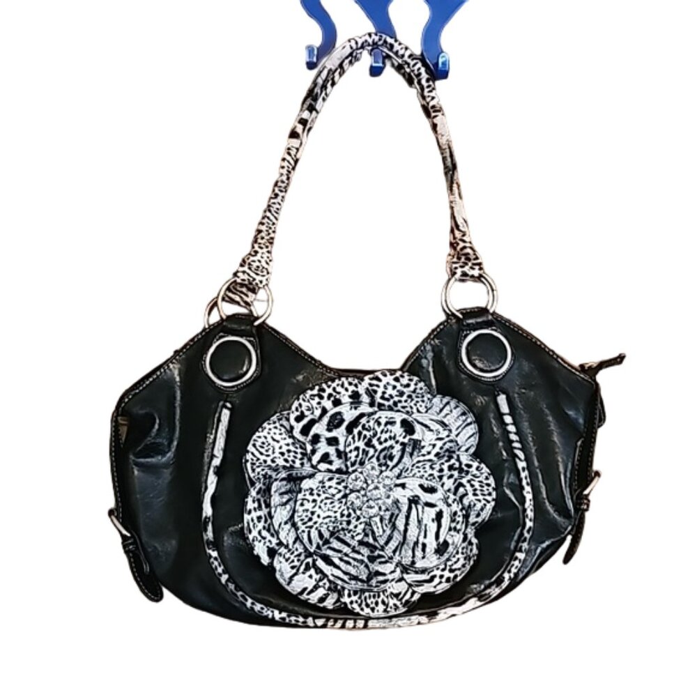 Zebra with rhinestones bling vegan leather purse shoulder bag multi compartments